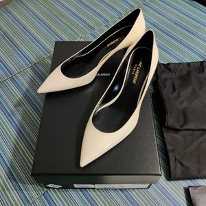 Saint Laurent, brand new, size 6 1/2 Charlotte 55 cream patent leather pump